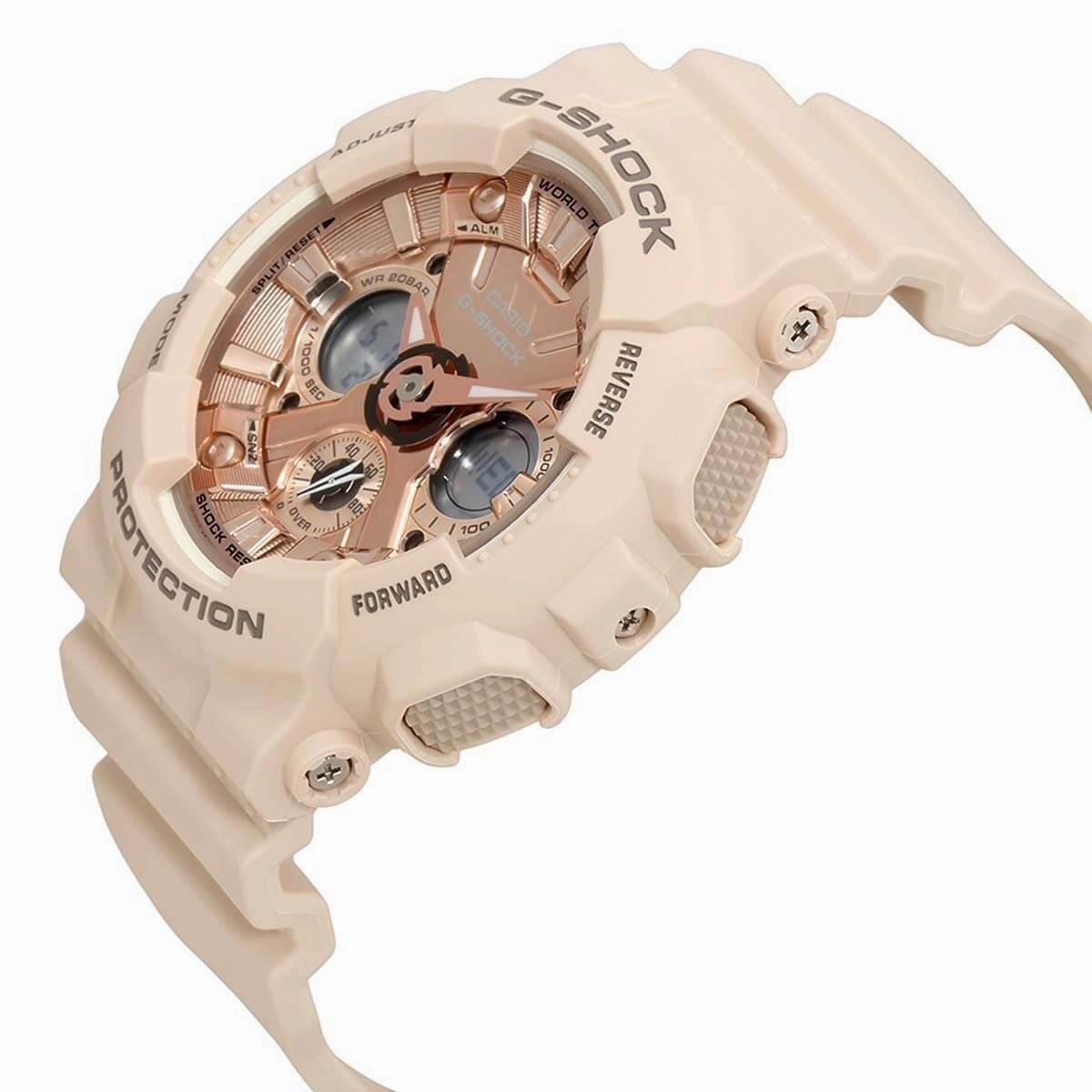 Casio Women's Ana-Digi Watch - G-Shock Rose Gold Dial Pink Resin | GMAS120MF-4A