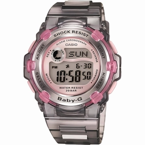 Casio Women's Watch - Baby-G Grey and Pink Digital Dial Strap World Time | BG3000-8