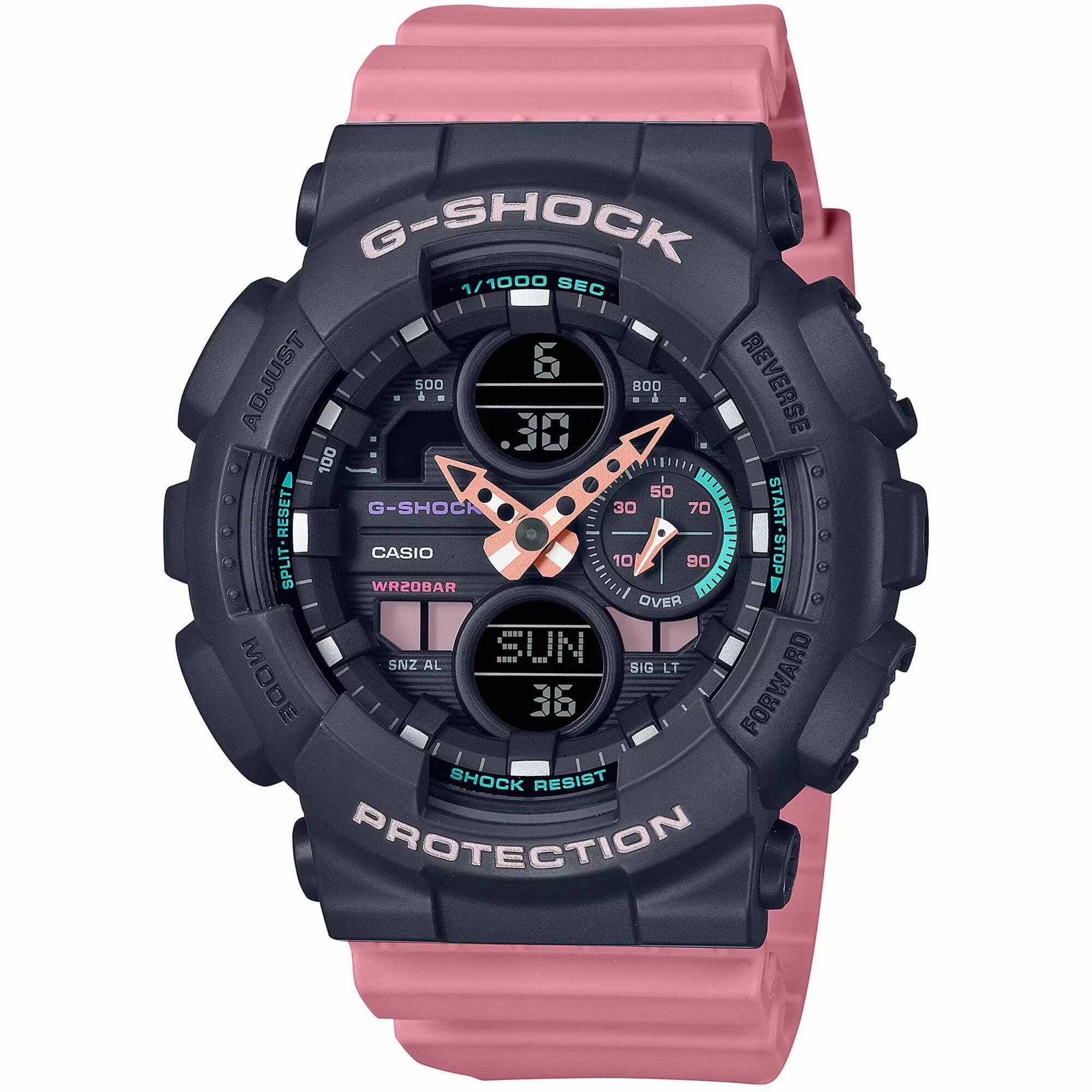 Casio Women's Watch - G-Shock Black and Pink Analog-Digital Dial Strap | GMAS140-4A