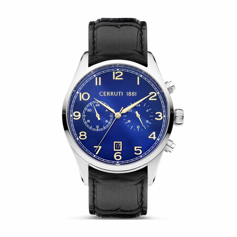 Cerruti 1881 Cavareno Men's Blue Dial Black Leather Strap Watch