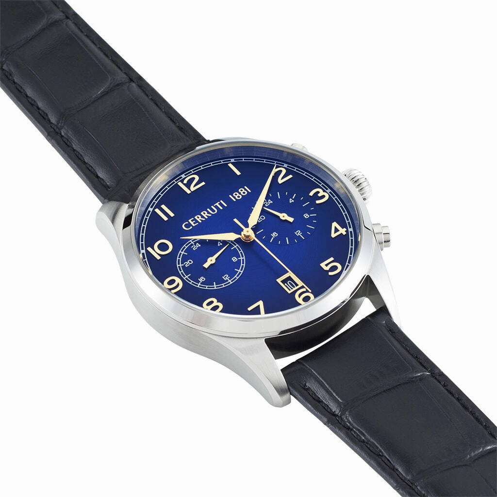 Cerruti 1881 Cavareno Men's Blue Dial Black Leather Strap Watch