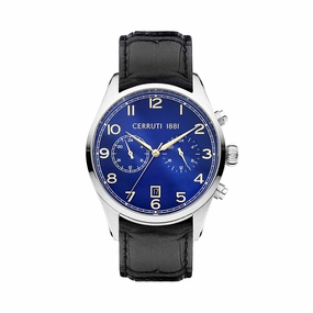 Cerruti 1881 Cavareno Men's Blue Dial Black Leather Strap Watch