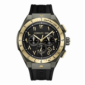 Cerruti 1881 Ruscello Gents Black Dial Gun IP Gold Plated Case Black Silicone Watch