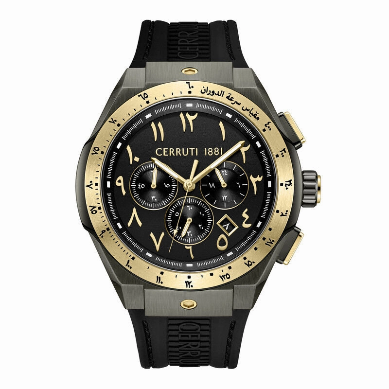 Cerruti 1881 Ruscello Gents Black Dial Gun IP Gold Plated Case Black Silicone Watch