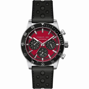 Cerruti 1881 Turchino Gents Red Dial Black Leather Strap Watch