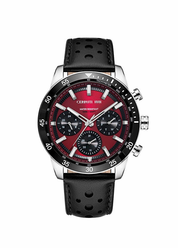 Cerruti 1881 Turchino Gents Red Dial Black Leather Strap Watch