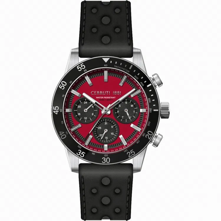 Cerruti 1881 Turchino Gents Red Dial Black Leather Strap Watch
