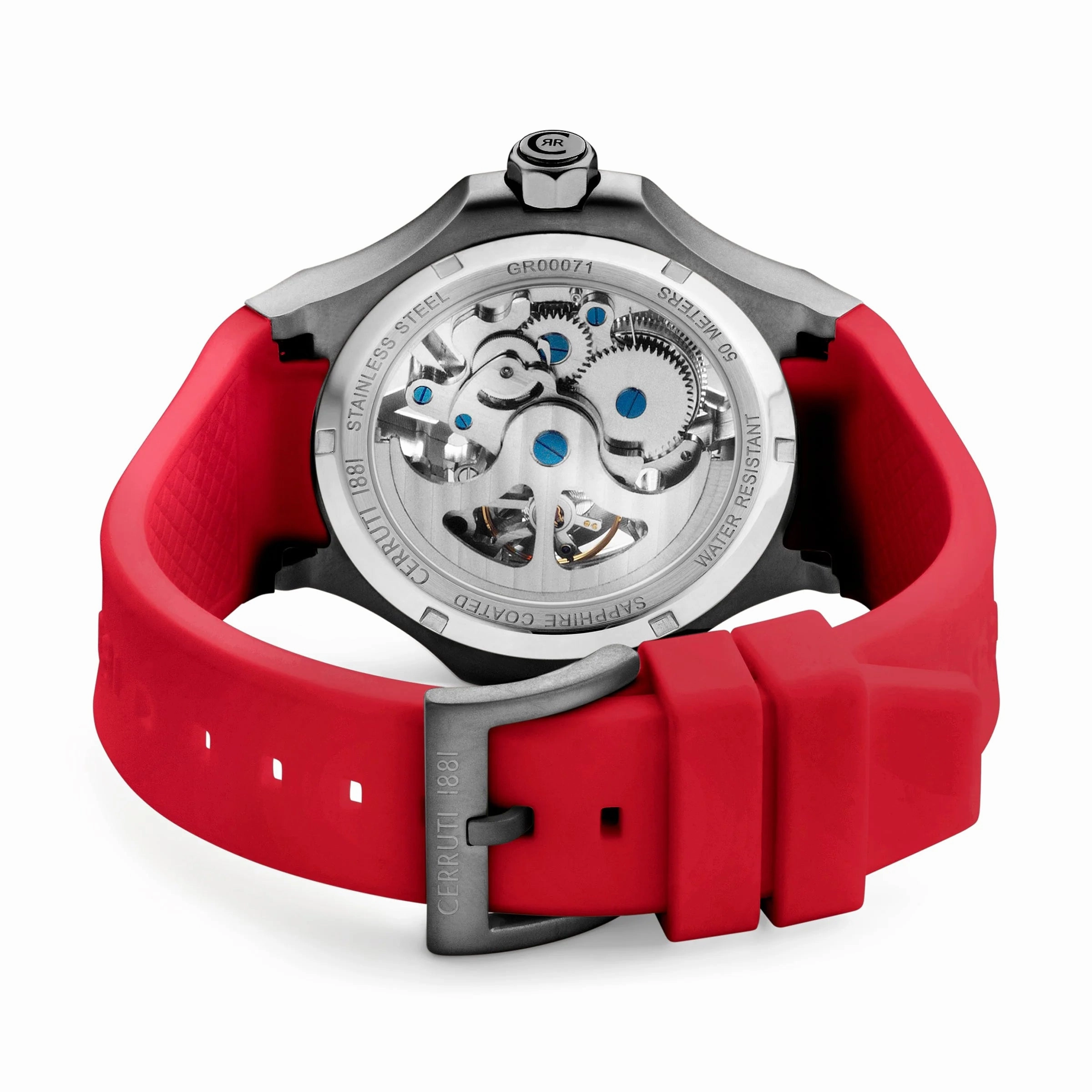 Cerruti Lucardo Gents Automatic Black Dial Gun Case Red Silicon Strap Watch