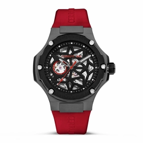 Cerruti Lucardo Gents Automatic Black Dial Gun Case Red Silicon Strap Watch
