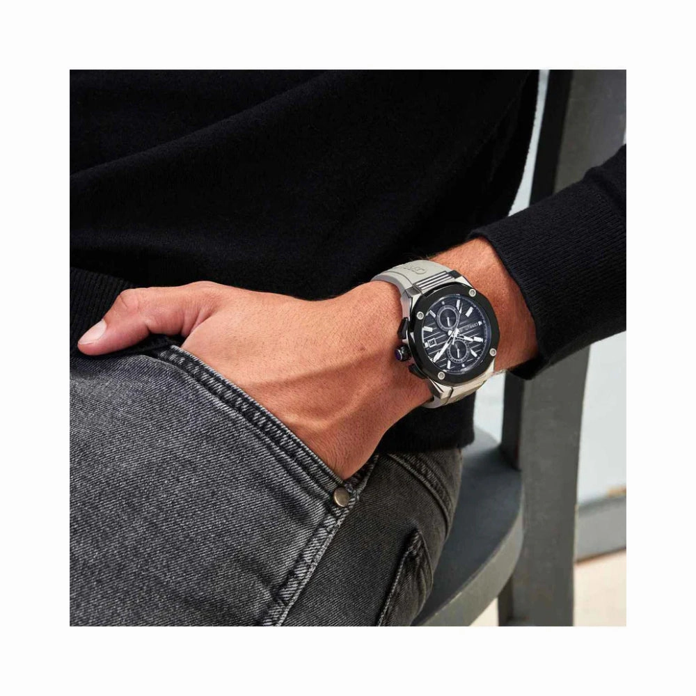 Cerruti Razzuolo Gents Black Dial Black Case Grey Silicon Strap Watch