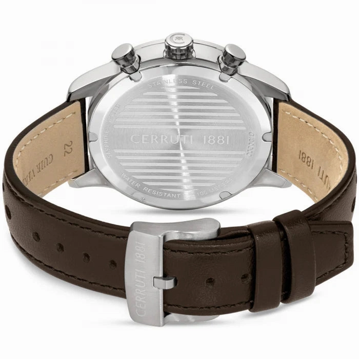 Cerruti Turchino Gents Navy Blue Dial Silver Blue Case Brown Leather Strap Watch