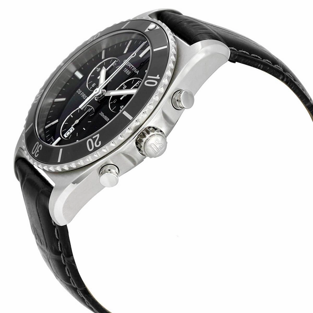 Certina Men's Chrono Watch - DS First Black Dial Leather Strap | C014.417.16.051.00
