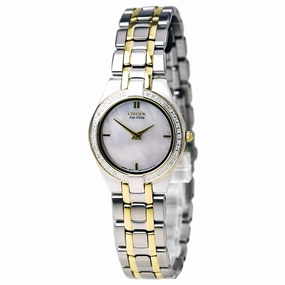 Citizen Women's Diamond Watch - Stiletto Eco Drive Two Tone Yellow Steel MOP Dial