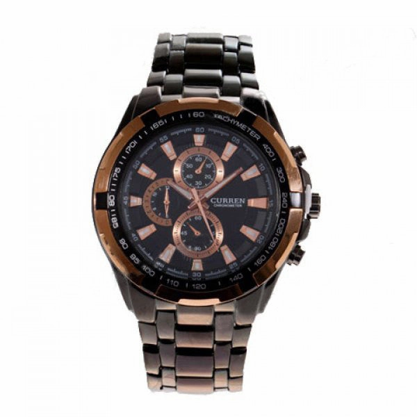 Curren Men's Black Stainless Steel Chronograph with Copper Accents (Black 5cm Dial) - CUR106