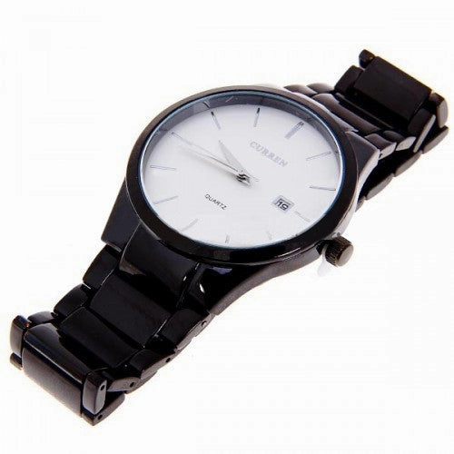 Curren Men's Black Stainless Steel Watch (White 4.3cm Dial) - CUR010