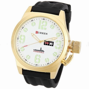 Curren Men's Golden Watch with Silicone Band (White 5.7cm Dial) - CUR022