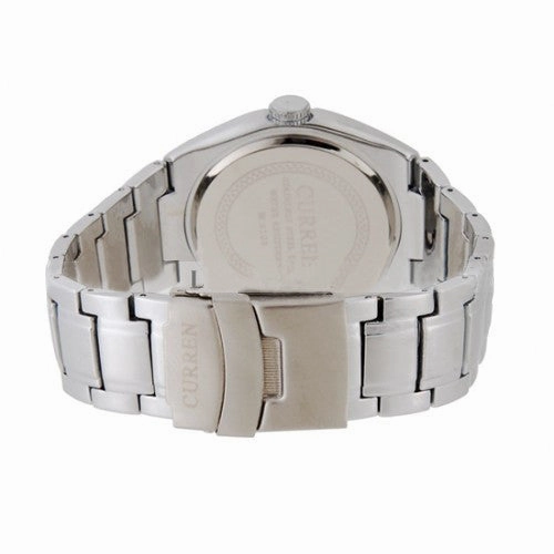 Curren Men's Stainless Steel Watch with Red Accents (White 4.5cm Dial) - CUR023