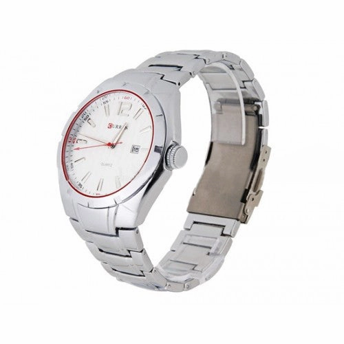 Curren Men's Stainless Steel Watch with Red Accents (White 4.5cm Dial) - CUR023