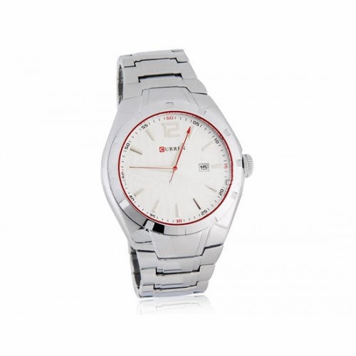 Curren Men's Stainless Steel Watch with Red Accents (White 4.5cm Dial) - CUR023