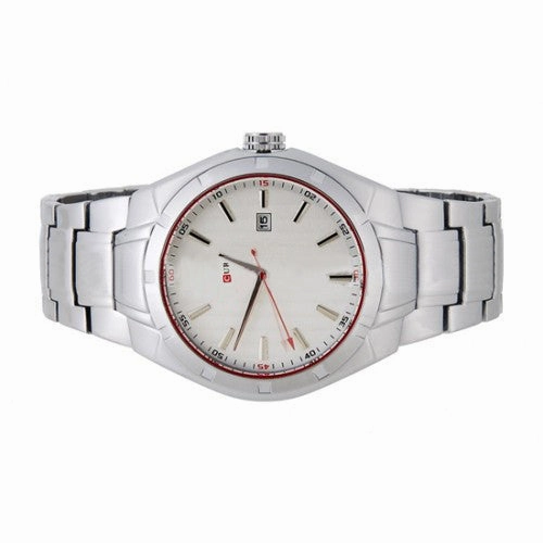 Curren Men's Stainless Steel Watch with Red Accents (White 4.5cm Dial) - CUR023