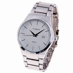 Curren Men's Watch with Stainless Steel Band (White 4.3cm Dial) - CUR011