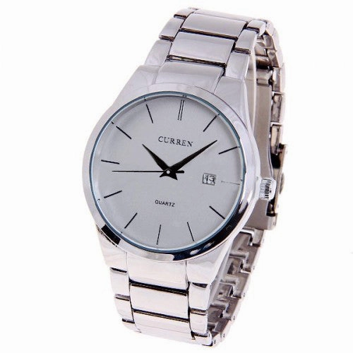 Curren Men's Watch with Stainless Steel Band (White 4.3cm Dial) - CUR011