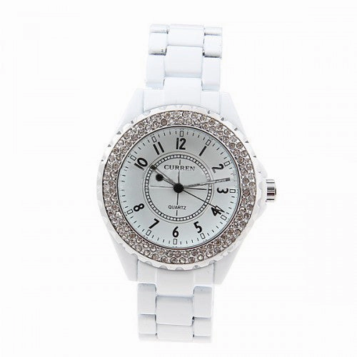 Curren Men's White Stainless Steel Waterproof Rhinestone Watch (White 4.5cm Dial) - CUR084