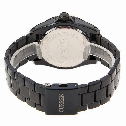 Curren Quartz Men's Black Stainless Steel Waterproof Watch (White 4.4cm Dial) - CUR083