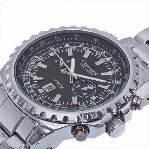 Curren Quartz Men's Stainless Steel (Black 4.5cm Dial) - CUR074