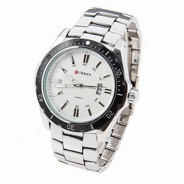 Curren Quartz Men's Stainless Steel Watch with Black Accent  (White 5.2cm Dial) - CUR095