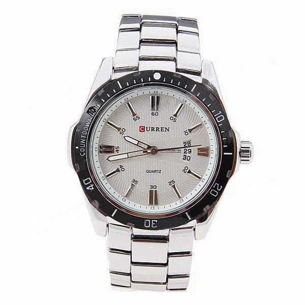 Curren Quartz Men's Stainless Steel Watch with Black Accent  (White 5.2cm Dial) - CUR095
