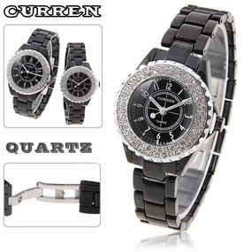 Curren Women's Black Stainless Steel Rhinestone (Black 3.2cm Dial) - CUR096