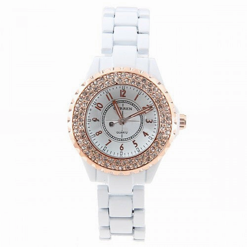 Curren Women's White Stainless Steel Waterproof Watch with Rhinestone Accents (White 3.2cm Dial) - CUR054