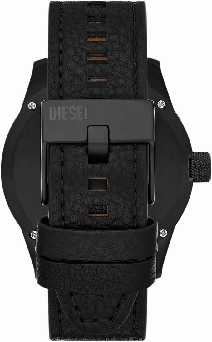 Diesel Rasp Gents Black & Red Dial Black Leather Strap Watch