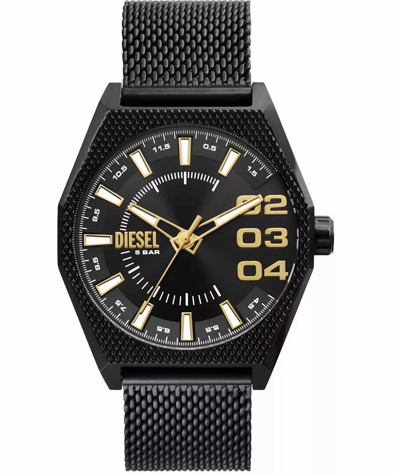 Diesel Scraper Gents Three-Hand Black Stainless Steel Watch