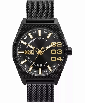 Diesel Scraper Gents Three-Hand Black Stainless Steel Watch