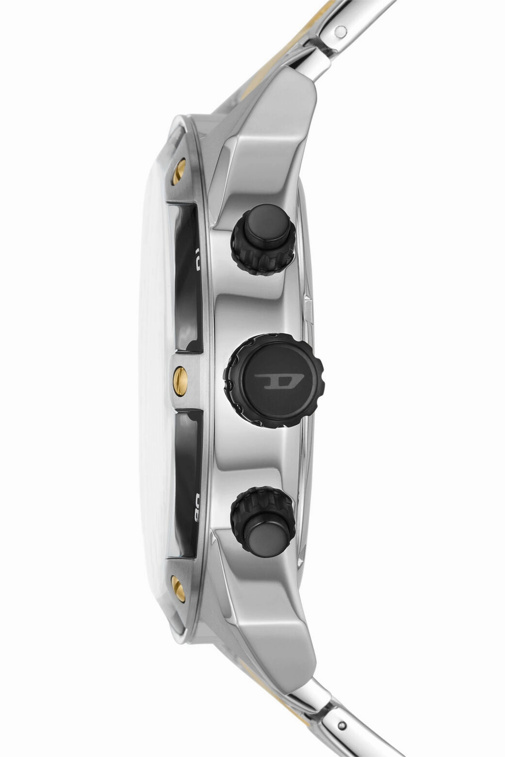 Diesel Spiked Gents Black Dial Two-Tone Stainless Steel Bracelet Watch