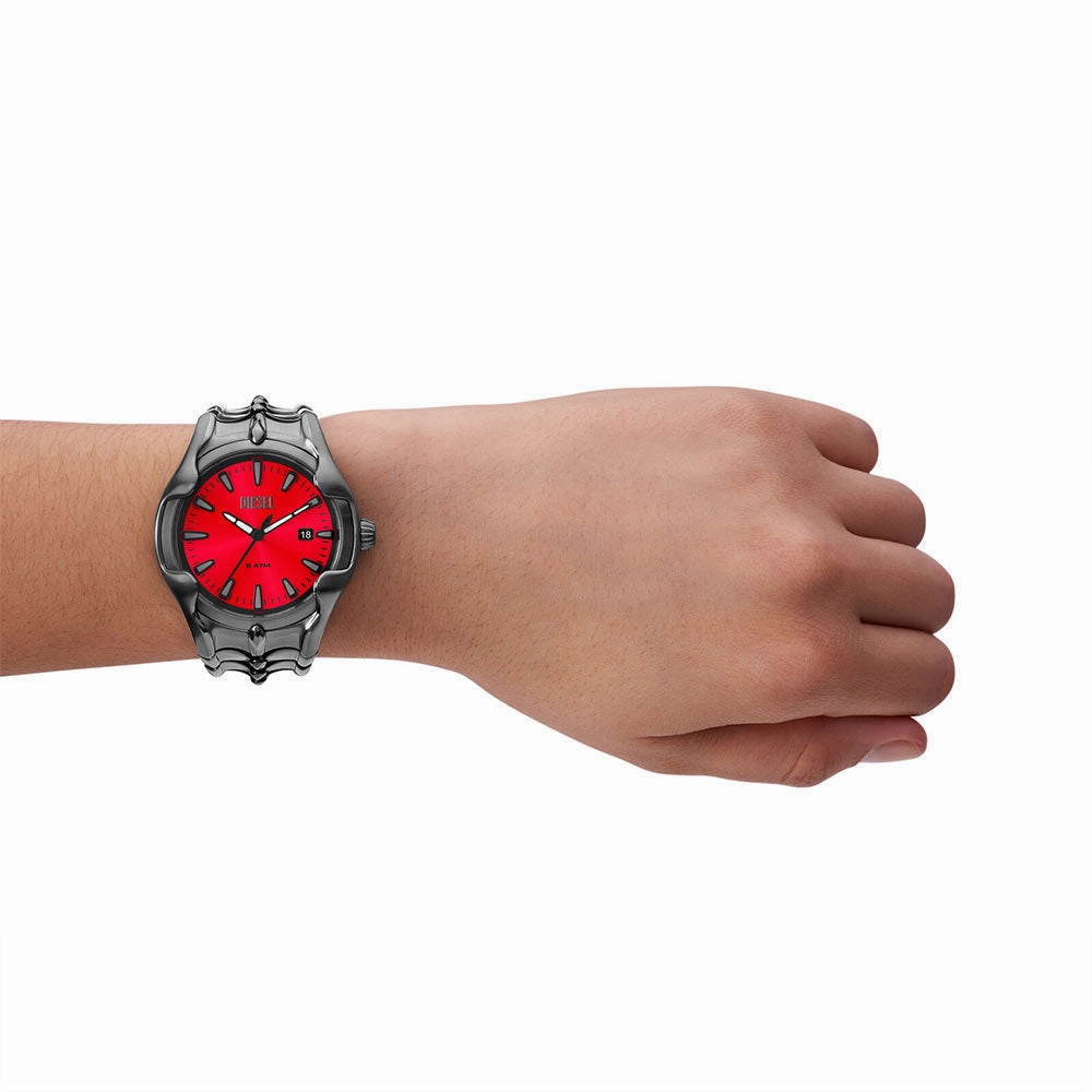 Diesel Vert Gents Red Dial Gun Metal Stainless Steel Watch
