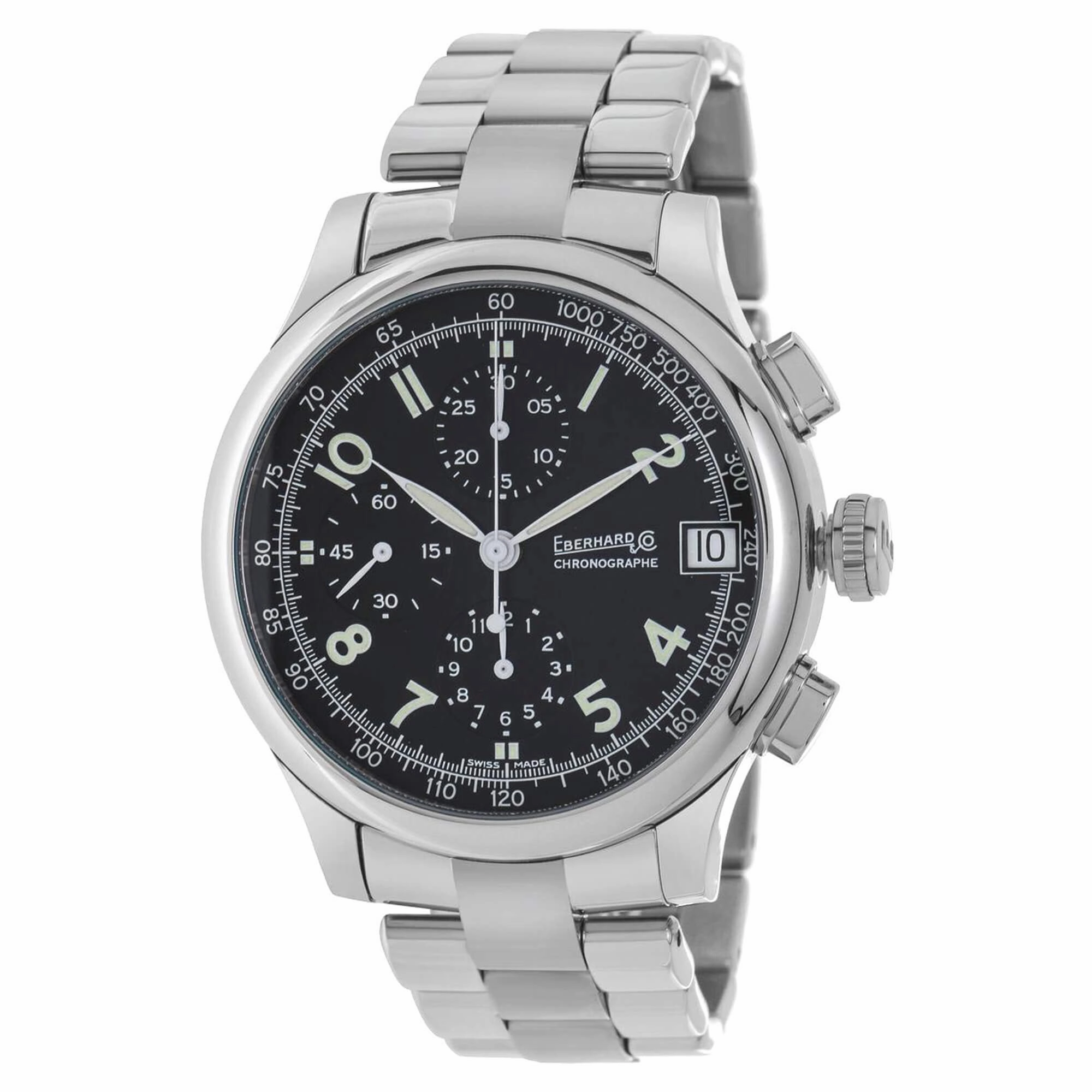 Eberhard & Co. Men's Watch Traversetolo Automatic Chronograph - Black Dial SS Bracelet | 31051.3