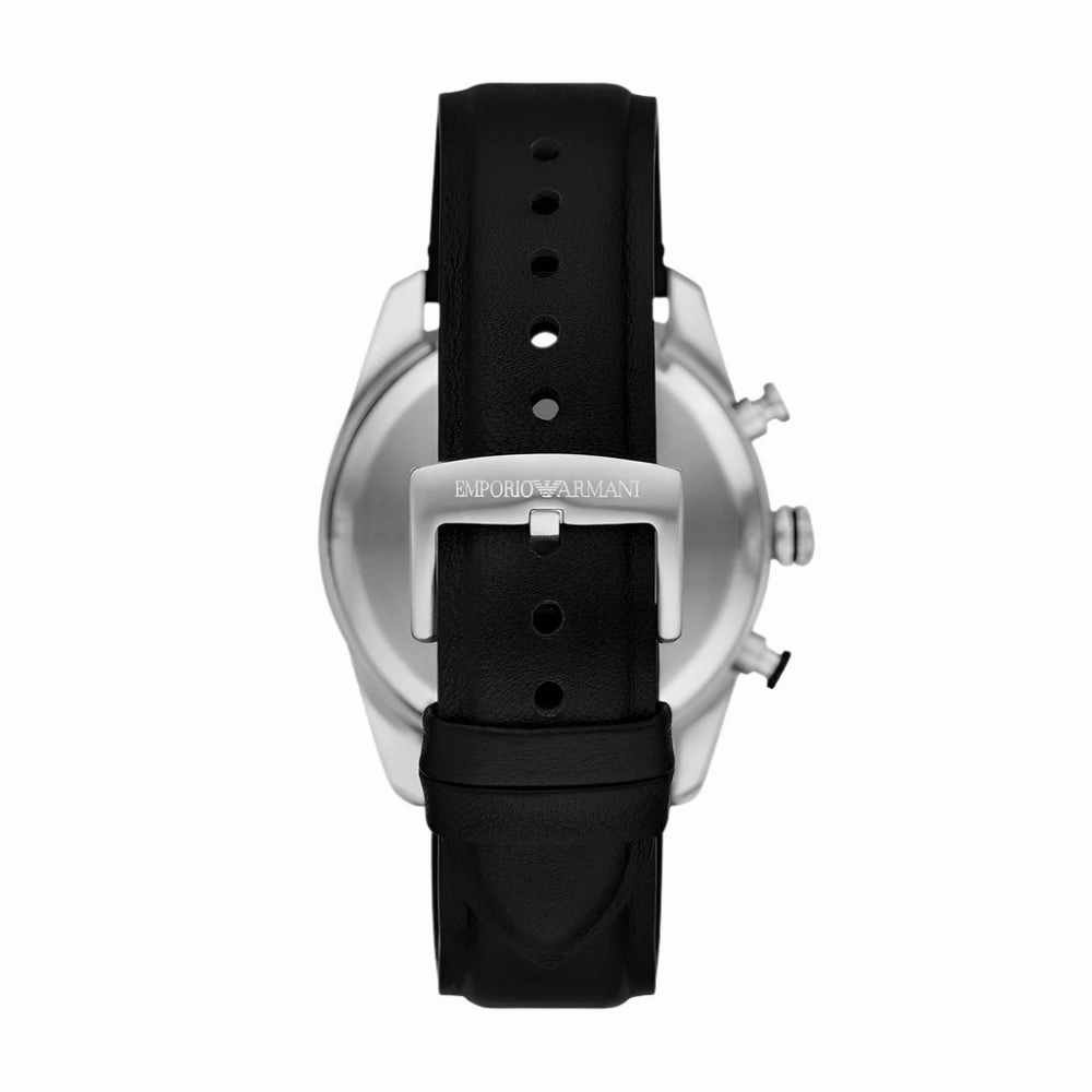Emporio Armani Chronograph Gents Black Leather Strap Watch
