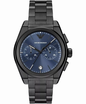 Emporio Armani Federico Chronograph Gents Blue Dial Gunmetal Stainless Steel Watch