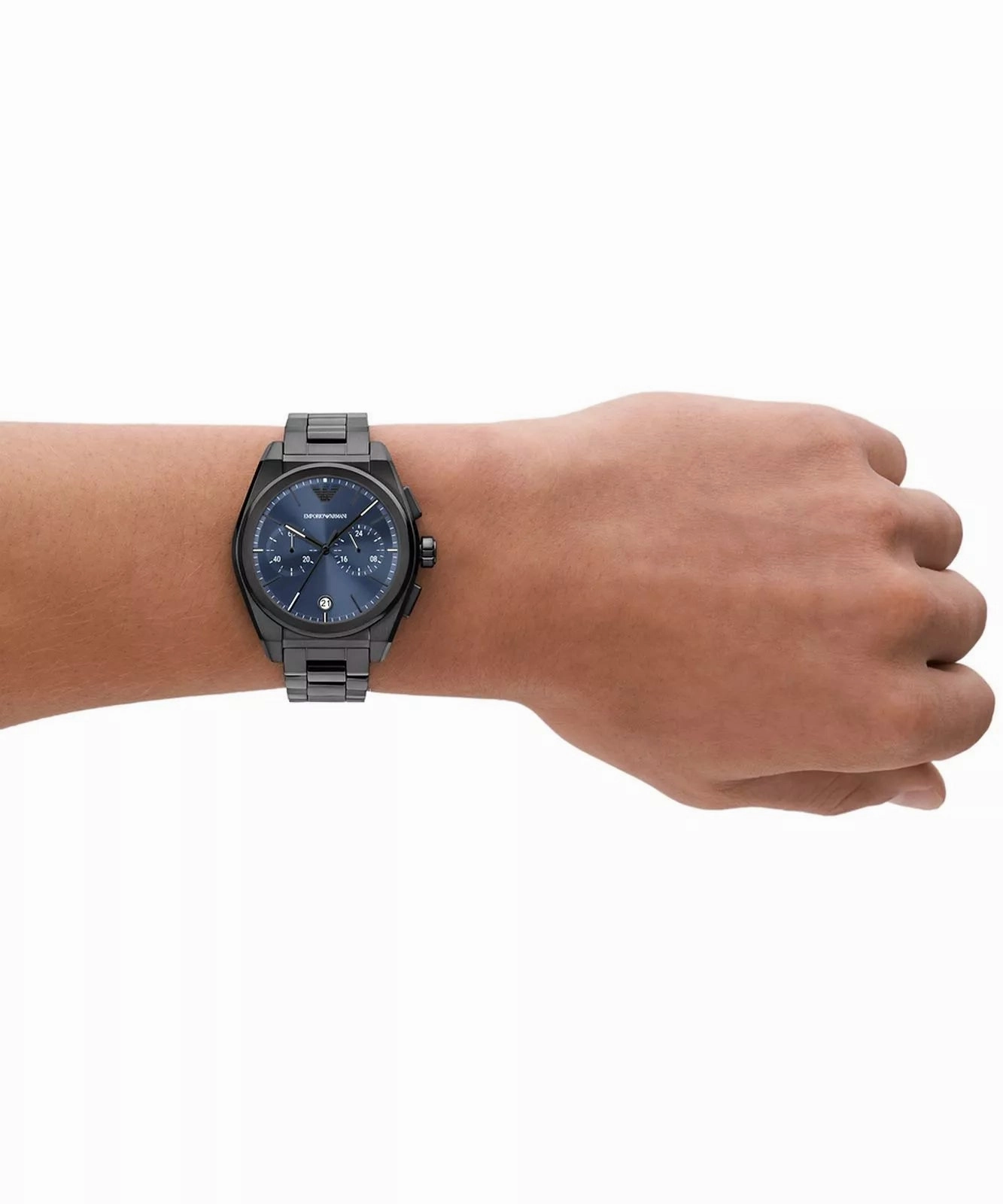 Emporio Armani Federico Chronograph Gents Blue Dial Gunmetal Stainless Steel Watch