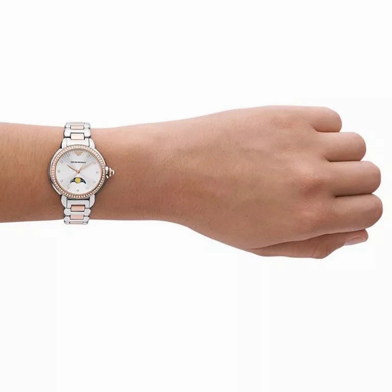 Emporio Armani Mia Ladies Silver Dial Two Tone Stainless Steel Watch