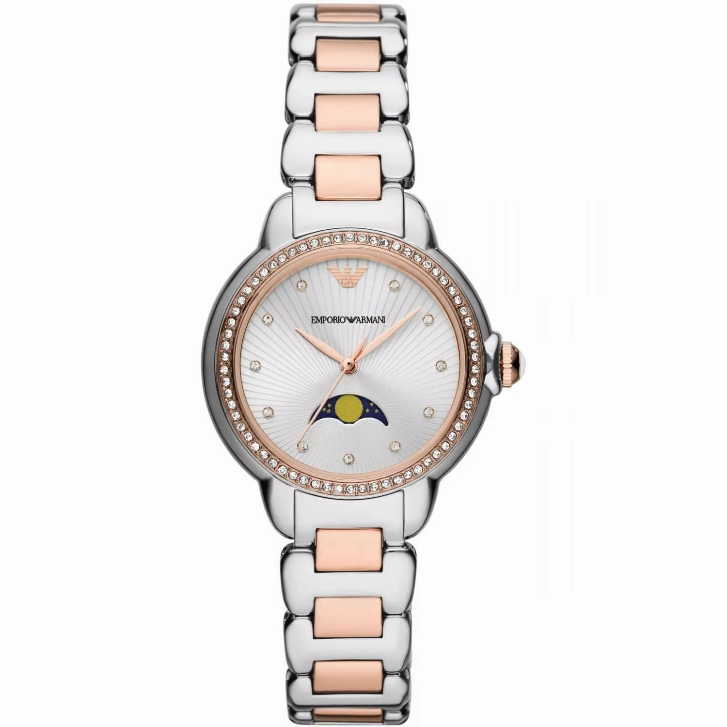 Emporio Armani Mia Ladies Silver Dial Two Tone Stainless Steel Watch
