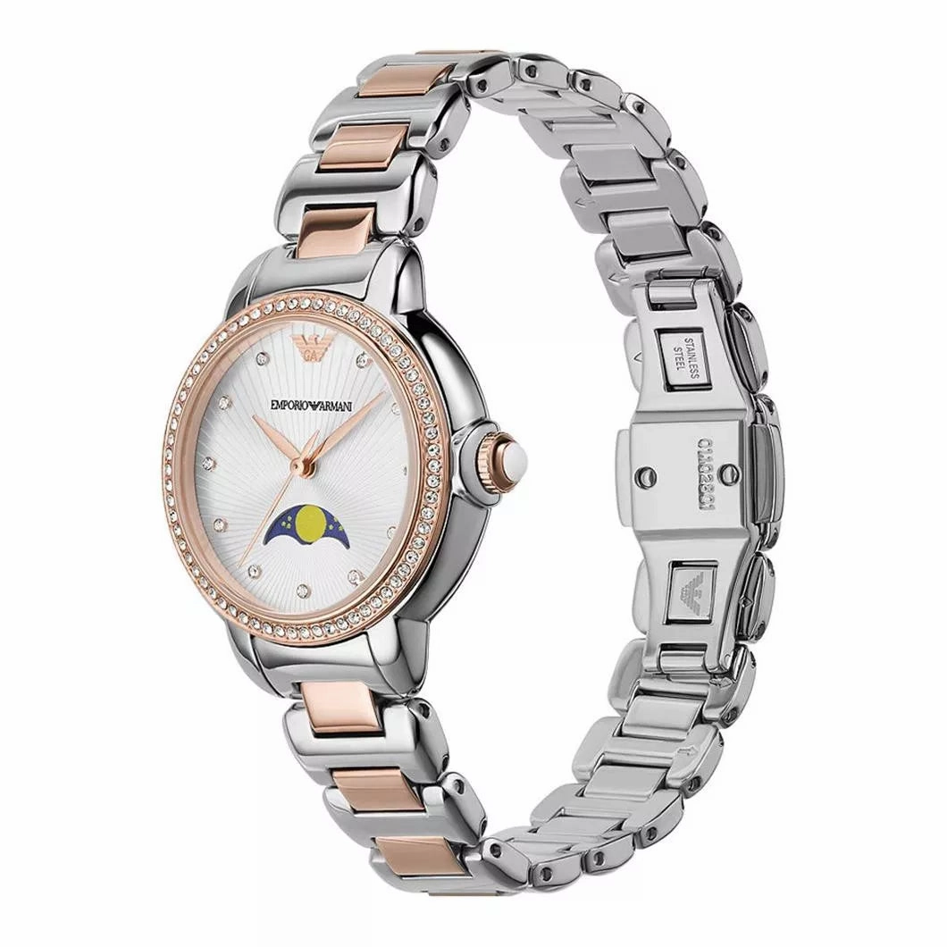 Emporio Armani Mia Ladies Silver Dial Two Tone Stainless Steel Watch