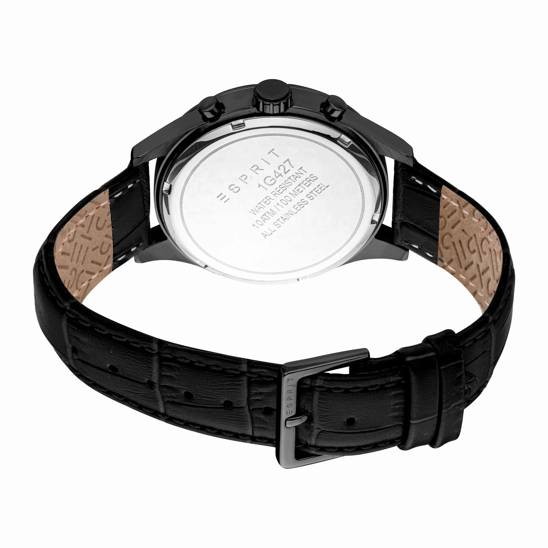 ESPRIT Jack Chronograph Gents Black Dial Black Stainless Steel Case Black Leather Strap Watch