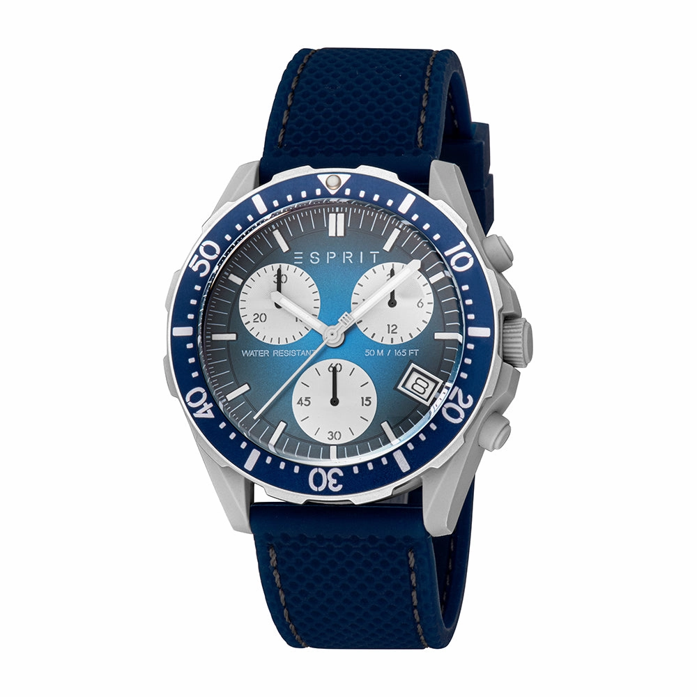 Esprit Men's Blue Dial Gray Silver Case Blue Silicone Strap Watch