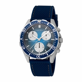 Esprit Men's Blue Dial Gray Silver Case Blue Silicone Strap Watch