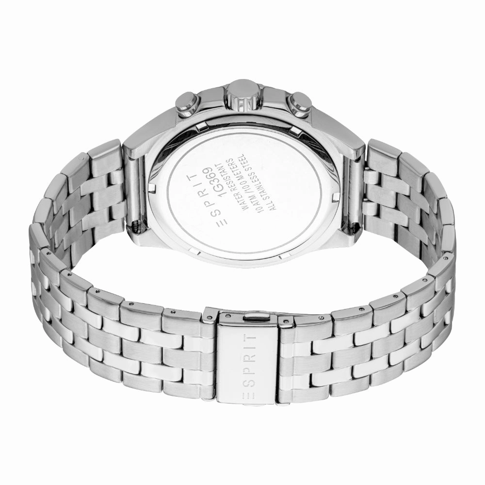 ESPRIT Men's Chronograph Watch, Silver Color Case with Black Dial and Stainless Steel Bracelet, Water Resistant up to 10 ATM