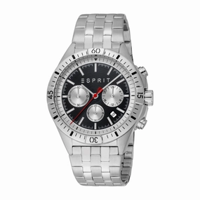 ESPRIT Men's Chronograph Watch, Silver Color Case with Black Dial and Stainless Steel Bracelet, Water Resistant up to 10 ATM